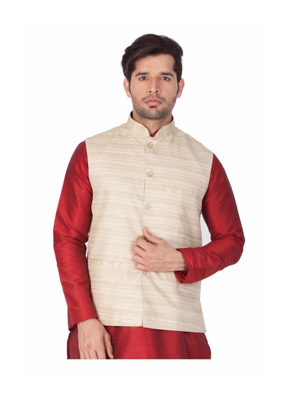Men Beige Cotton Blend Modi Nehru Jacket