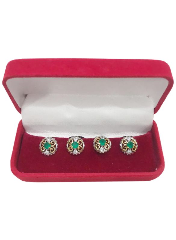 Premium Round Shape Buttons With Green Stone And Crystals