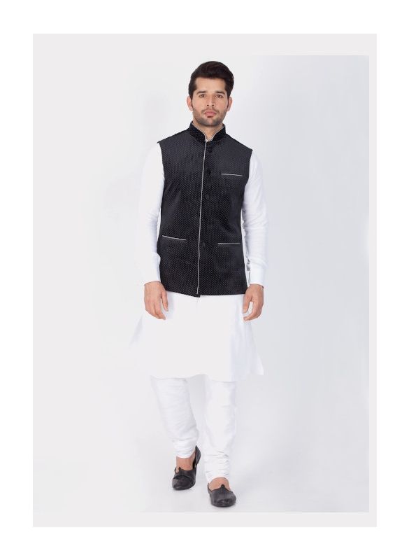 Men Cotton Kurta Modi Jacket And Pyjama Set