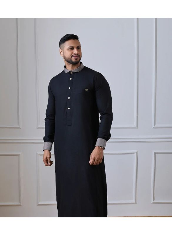 Al Noor Black Mandarin Collar Thobe