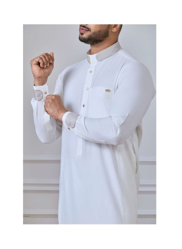 Al Noor Cream Collar Thobe With Contrast Trim