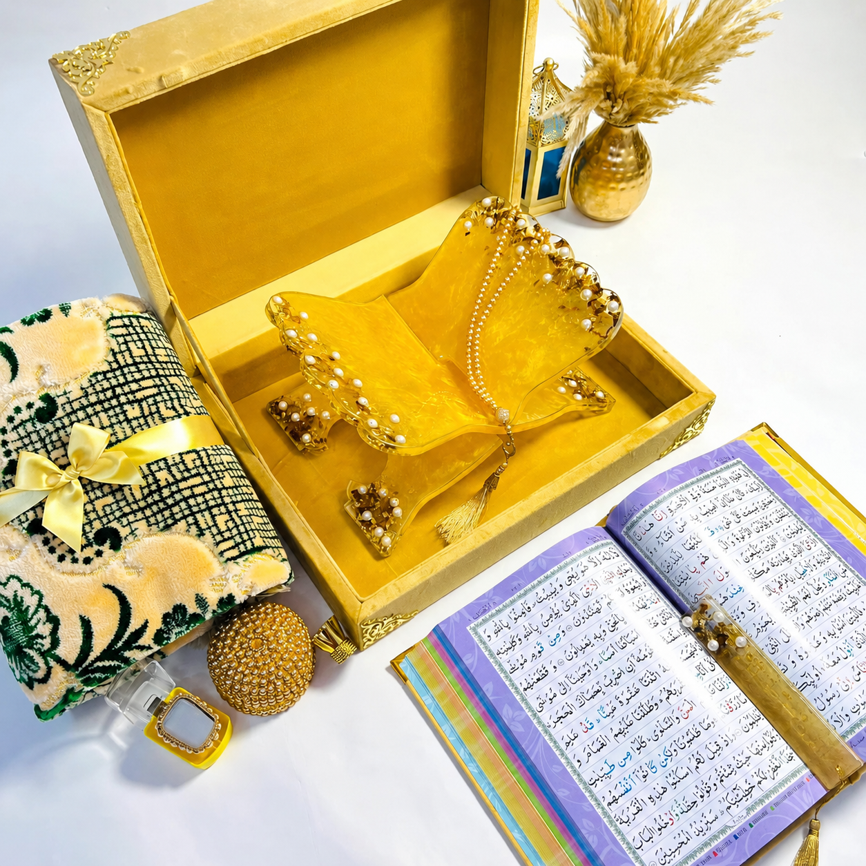 Premium Quran Gift Set Hubb Al-Iman Collection Luxurious Islamic Prayer Essentials Golden