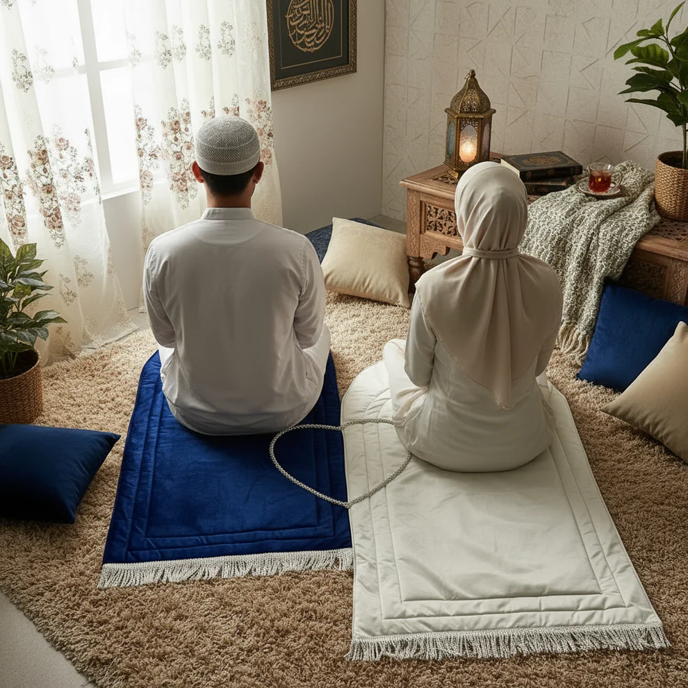 Personalised Aesthetic Couple Velvet Prayer Rug Set Islamic Wedding Gift Nikah Gift for Newly Muslim Couples