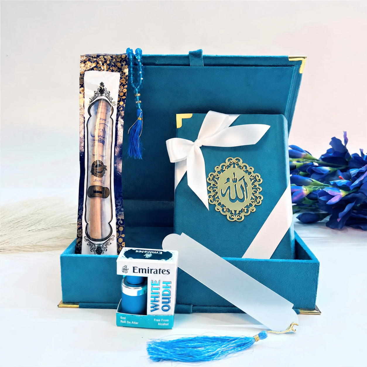 Islamic Gift Box | Special Gift for Father | Premium Velvet Quran with Crystal Tasbih Set | Unique Islamic Gift for Dad