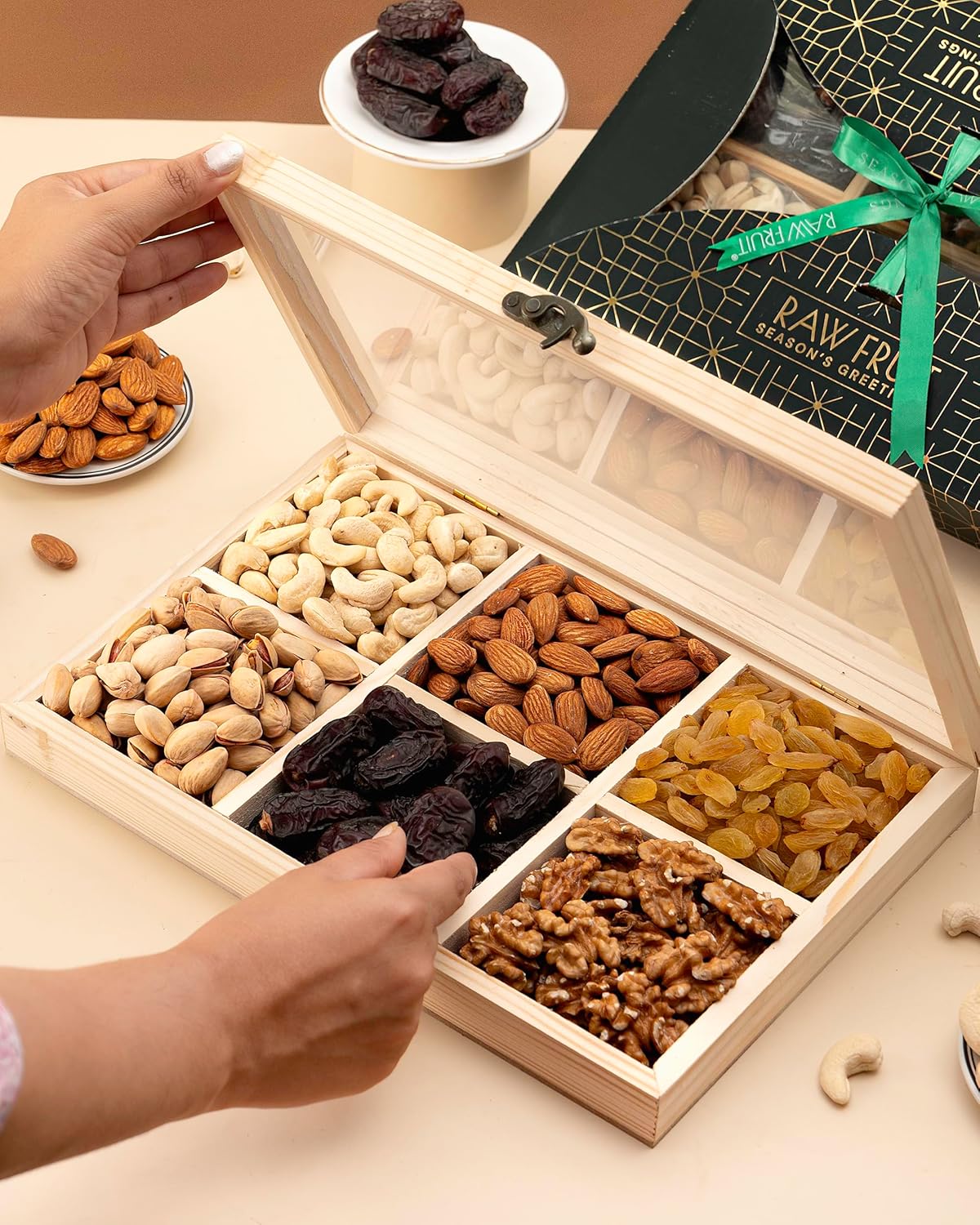 Eid Mubarak Gift Box Wooden Gifting Box Pack of 6 DryFruits Box Dry Fruits Gift Ramzan Gift Hampers DryFruit Combo
