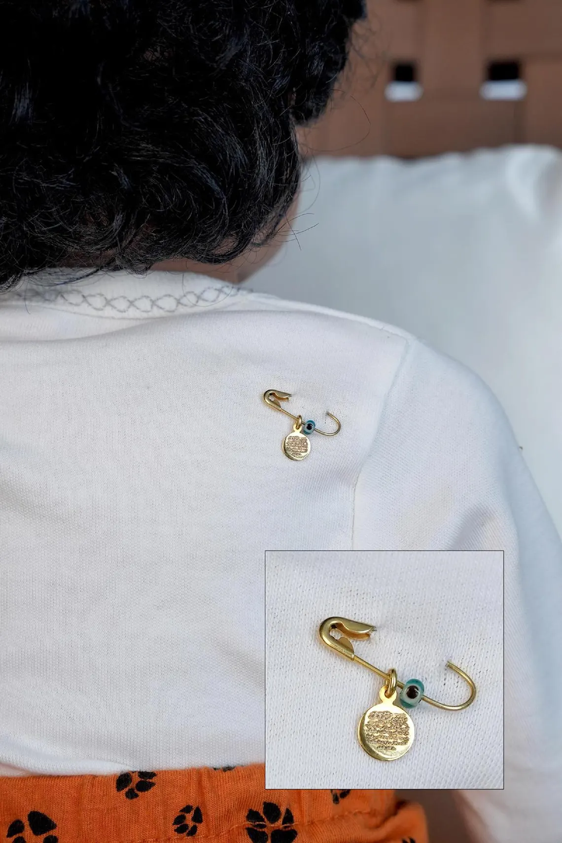 925 Sterling Silver Safety Pin – Ayatul Kursi Evil Eye Charm Islamic Gift