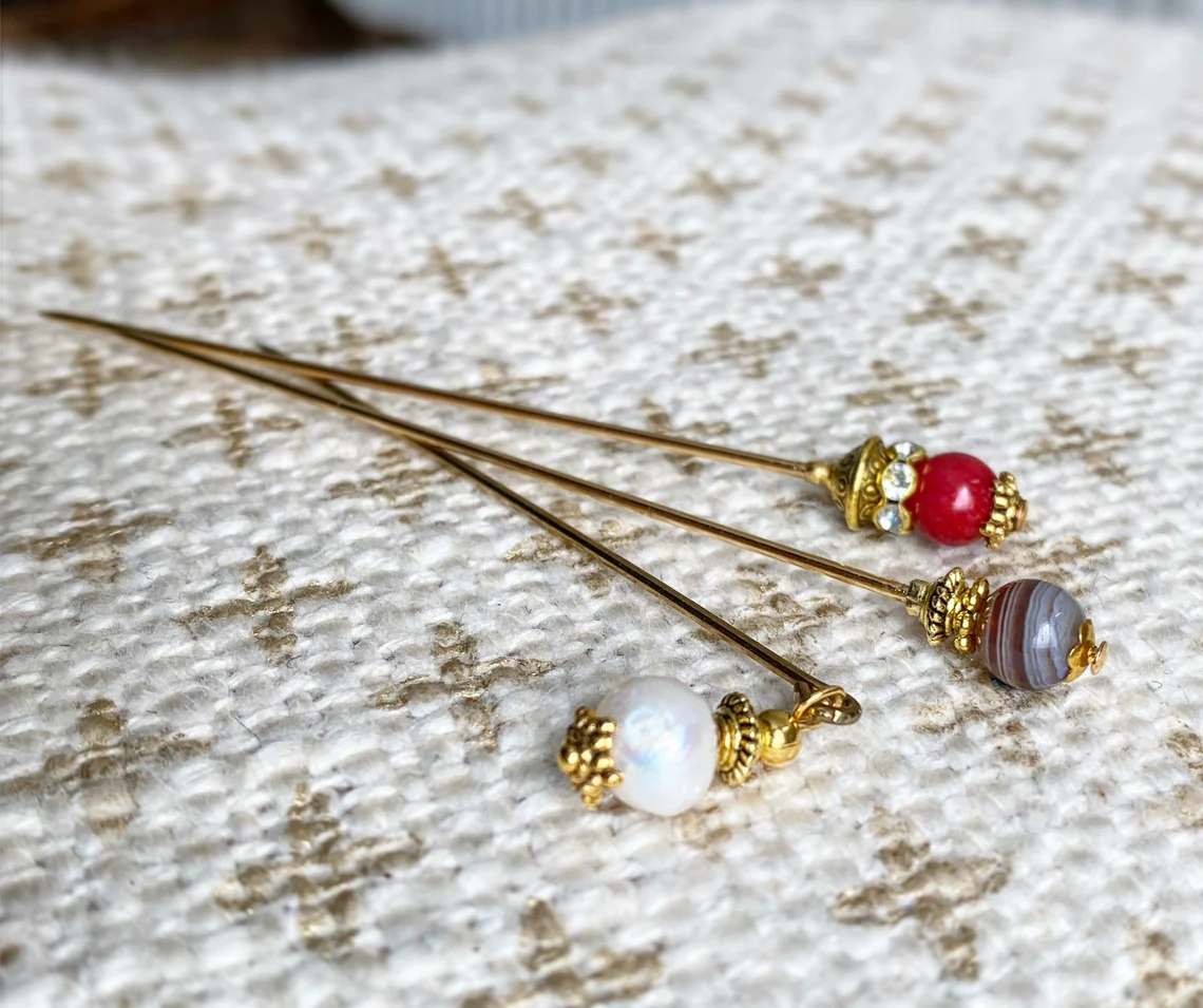Gemstone and freshwater Pearl hijab pins/hat pins