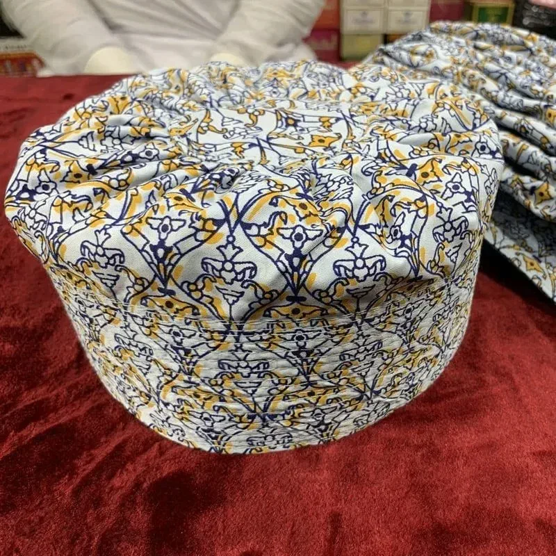 White Qadri Print Hakkani Cap pack of 2