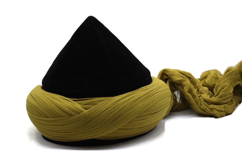 Black & Mustard Yellow Haqqani Imamah | Cyprus Style Islamic Cap | Premium Sufi Headwear for Men