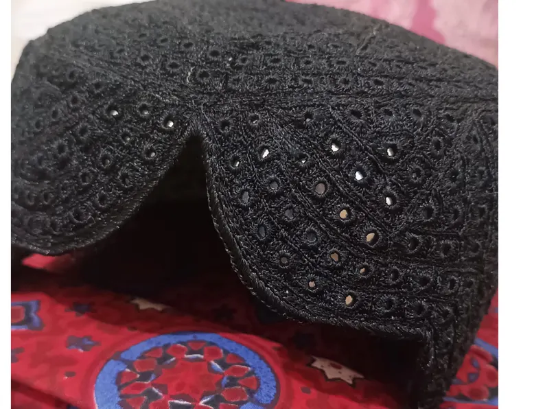 Handmade Black Sindhi Topi | Traditional Pakistani Embroidered Cap, Gold Detail