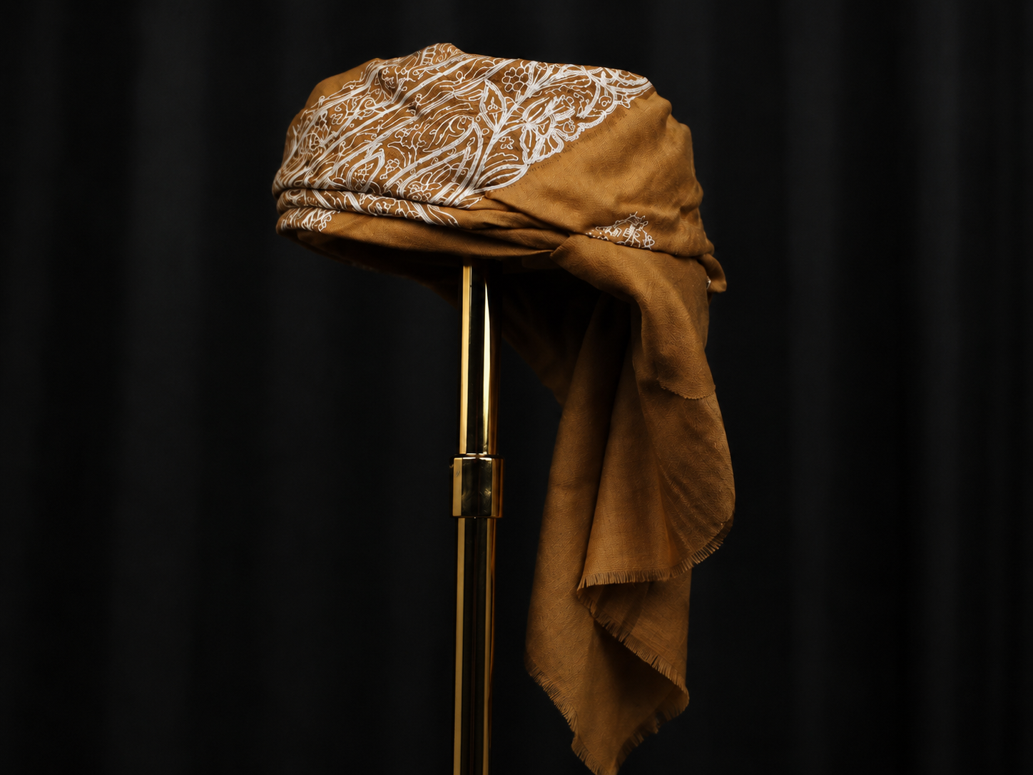 Ready To Wear Brown Traditional Yemeni Embroidered Imamah Shemagh | Adjustable Islamic Headwear for Men & Children