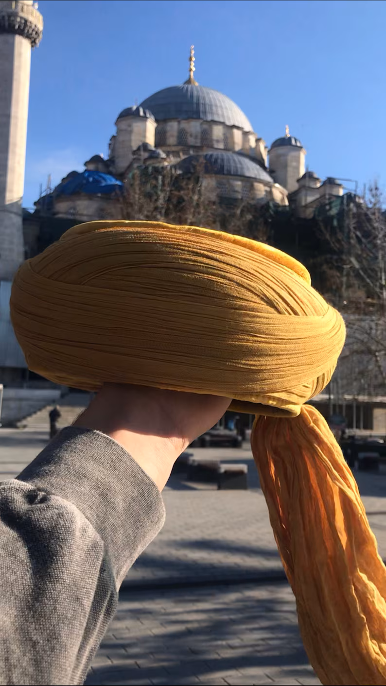 Saladin Yellow Imamah | Premium Imam Pagri & Sunnah Cap | Traditional Islamic Headwear for Men