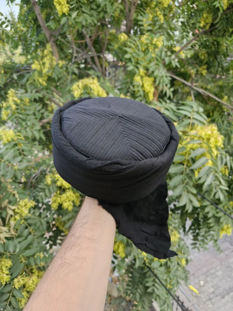 Black Menzil Molla Sarik | Naqshbandi Imamah with Kufi Cap | Premium Islamic Turban & Muslim Headwear for Men