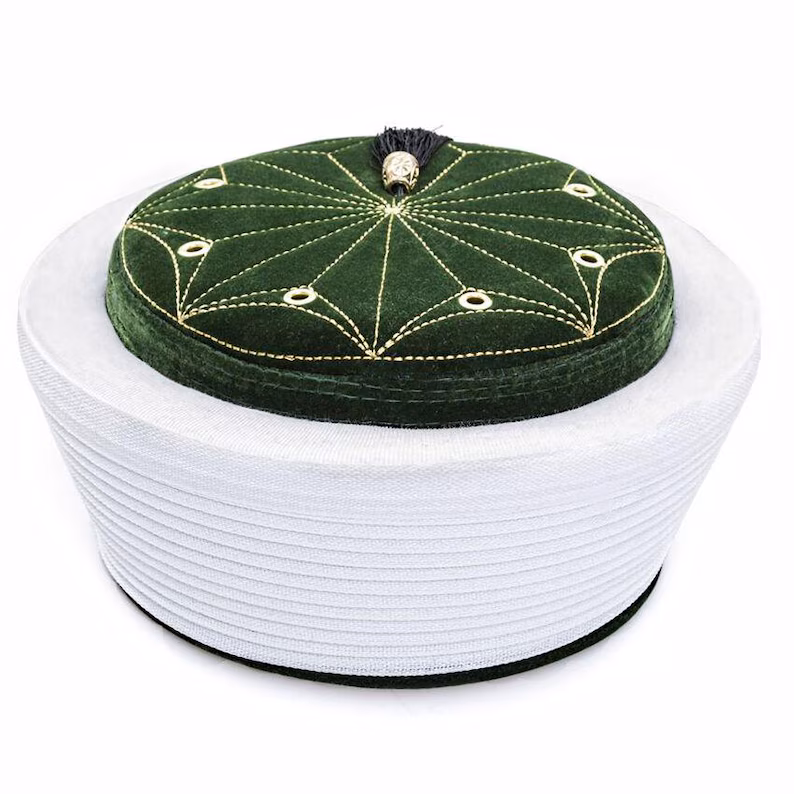 Lux Green Velvet Imamah | Premium Velvet Kufi Cap & Turban | Traditional Islamic Headwear for Men