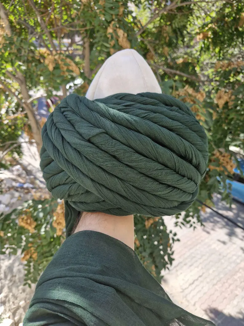 Conqueror Imamah White & Green | Ottoman Style Imam Turban with Crochet Kufi Cap | Premium Islamic Headwear for Men