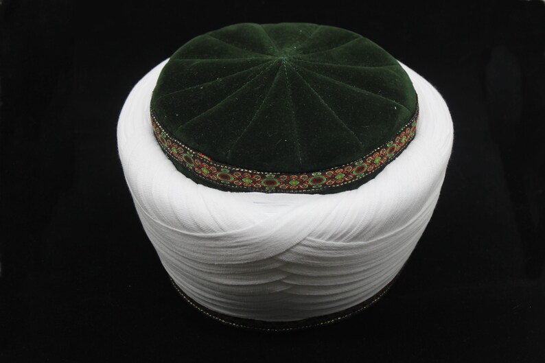 Syrian Style Green & White Imamah | Premium Imam Pagri & Sunnah Hat | Traditional Islamic Headwear for Men