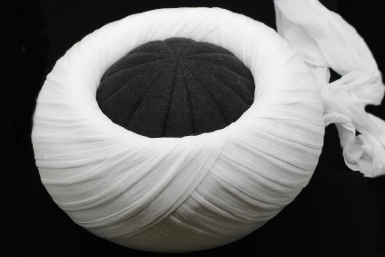 Mujahideen White & Black Imamah | Grand Vizier Islamic Hat | Authentic Sunnah Turban & Muslim Prayer Cap for Men