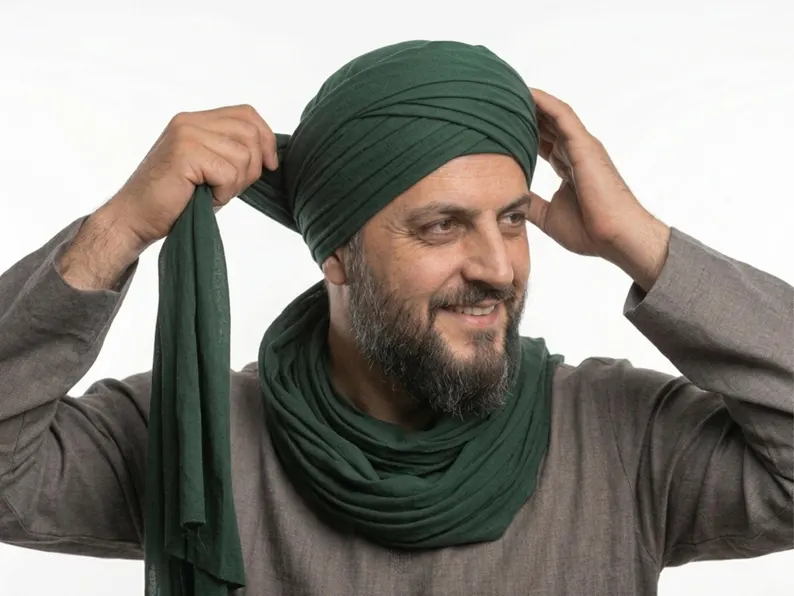 Cotton Imamah Turban Fabric | Dark Green Cotton Sarik Wrapping Cloth | Premium Soft Breathable Turban Wrap for Islamic Headwear