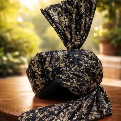 High Quality Printed Azhari Imama Sharif | Black & Golden Wedding Special Islamic Turban for Men