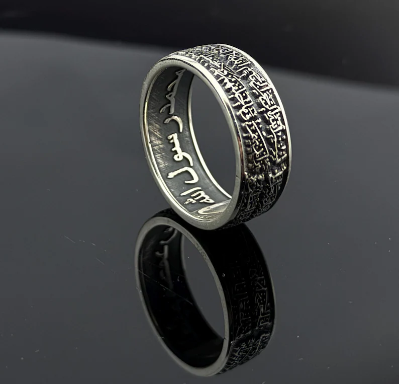 Black 925 Sterling Silver Personalized Arabic Calligraphy Ring | Custom Engraved Matte Wedding Band for Men