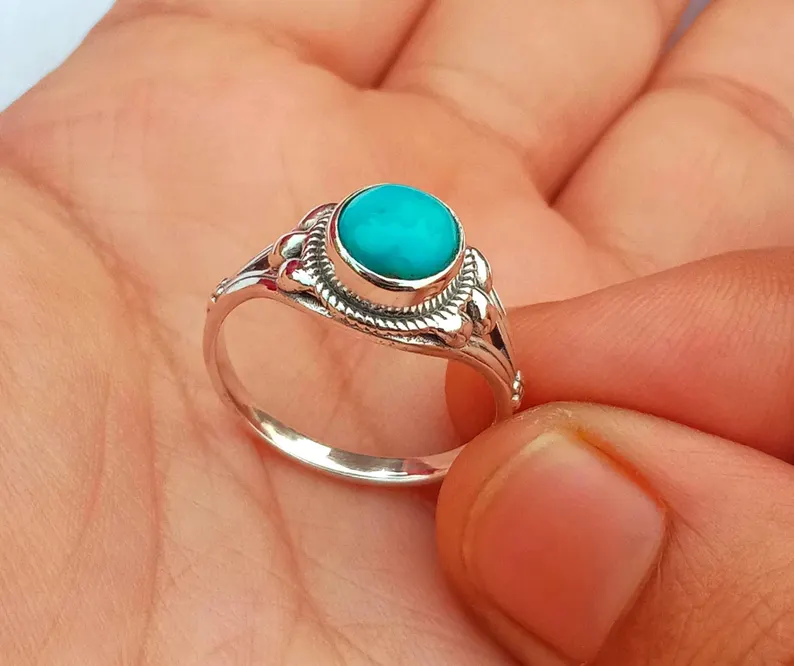 18K Gold Turquoise (Firoza) Ring | Handmade Oval Gemstone Statement Ring for Men & Women