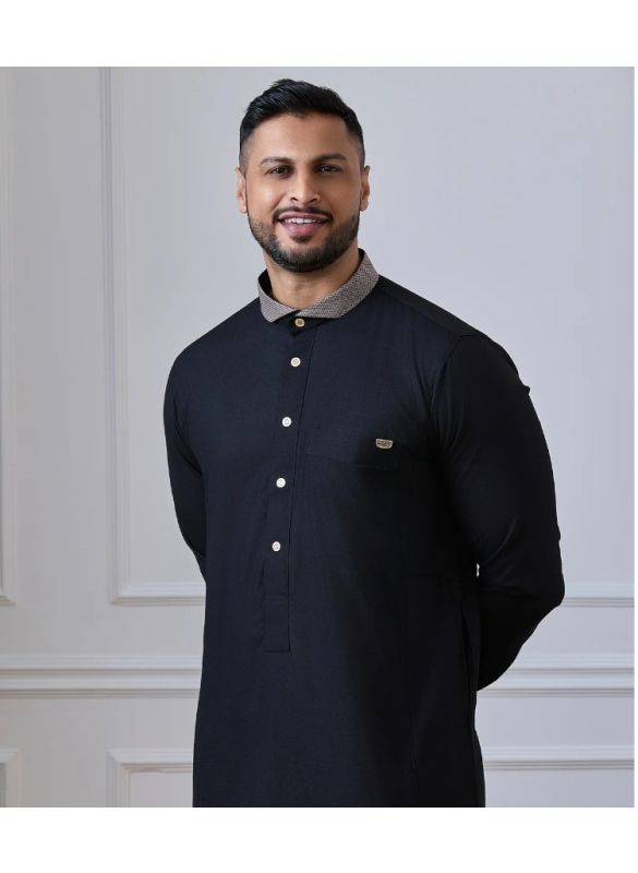 Al Noor Signature Black Mandarin Thobe