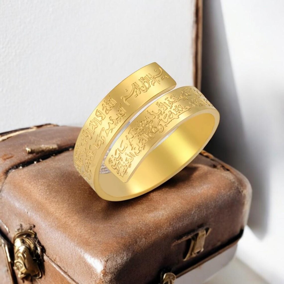 Ayat al-Kursi Stainless Steel Ring Adjustable Islamic Jewellery for Men & Women | Quran Calligraphy Protection Ring (Silver, Gold)
