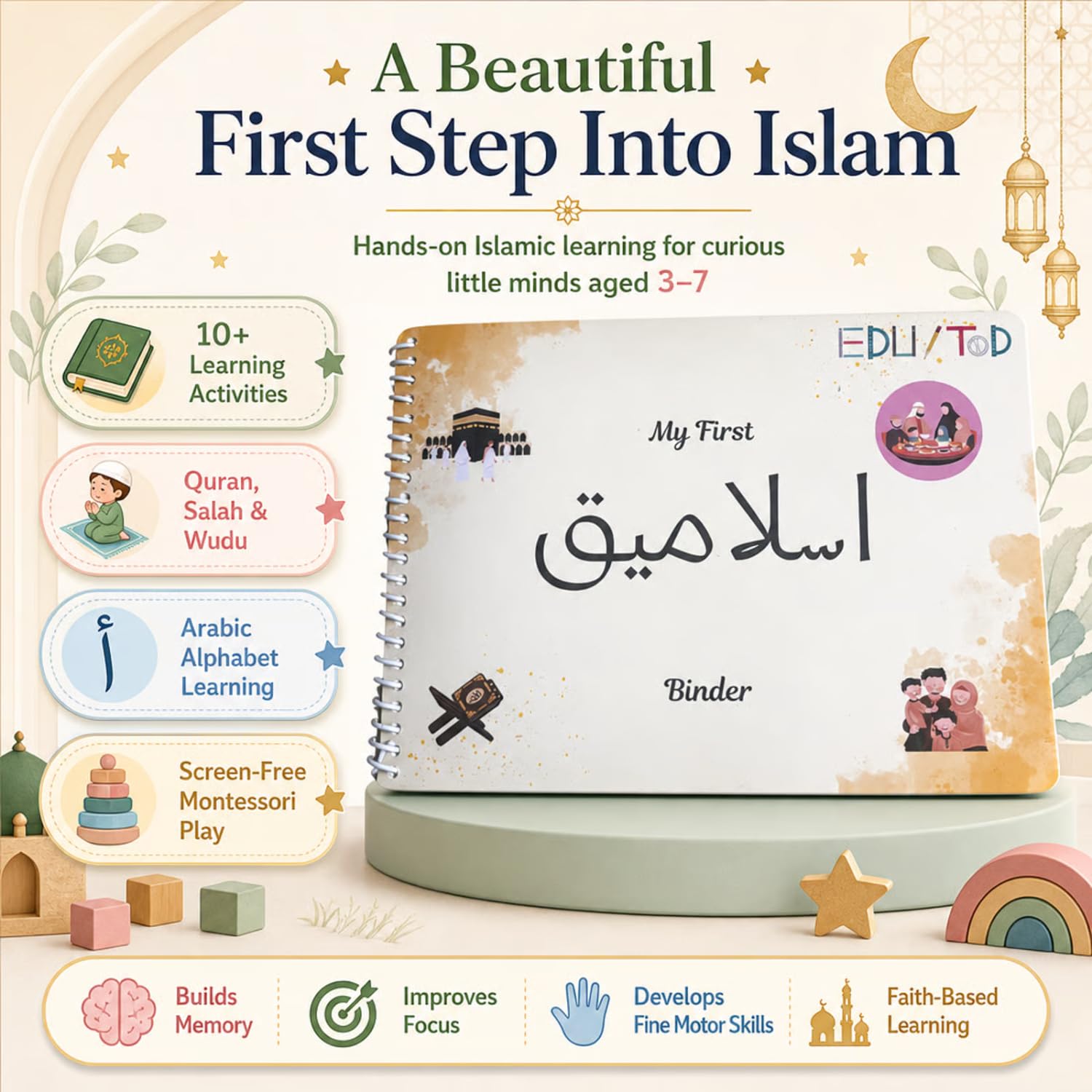 Islamic Busy Book for Kids | Montessori Activity Binder with Quran, Salah, Wudu & Arabic Alphabet Learning | Ages 3–7