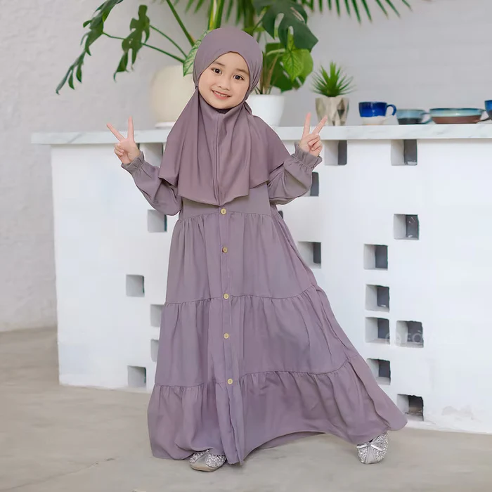 Girls Abaya or Burqa Beautiful Self Design light purple Crepe Kids