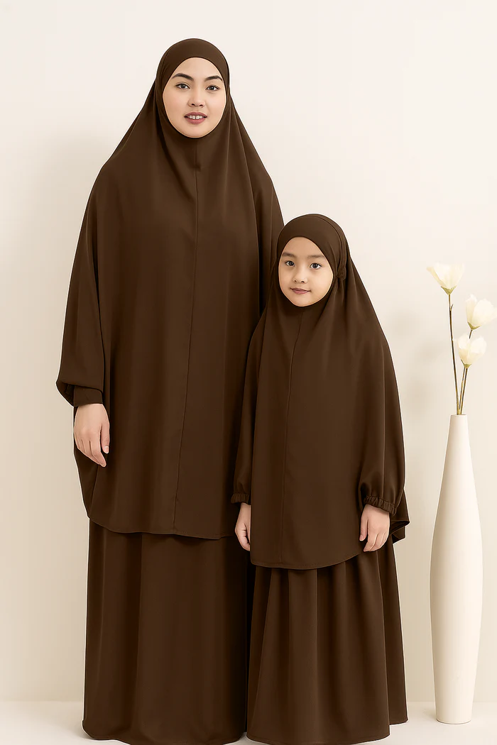 Mother and Daughter Matching Knee Length Jilbab Abaya with Skirt Chocomilk Color with Noise PC