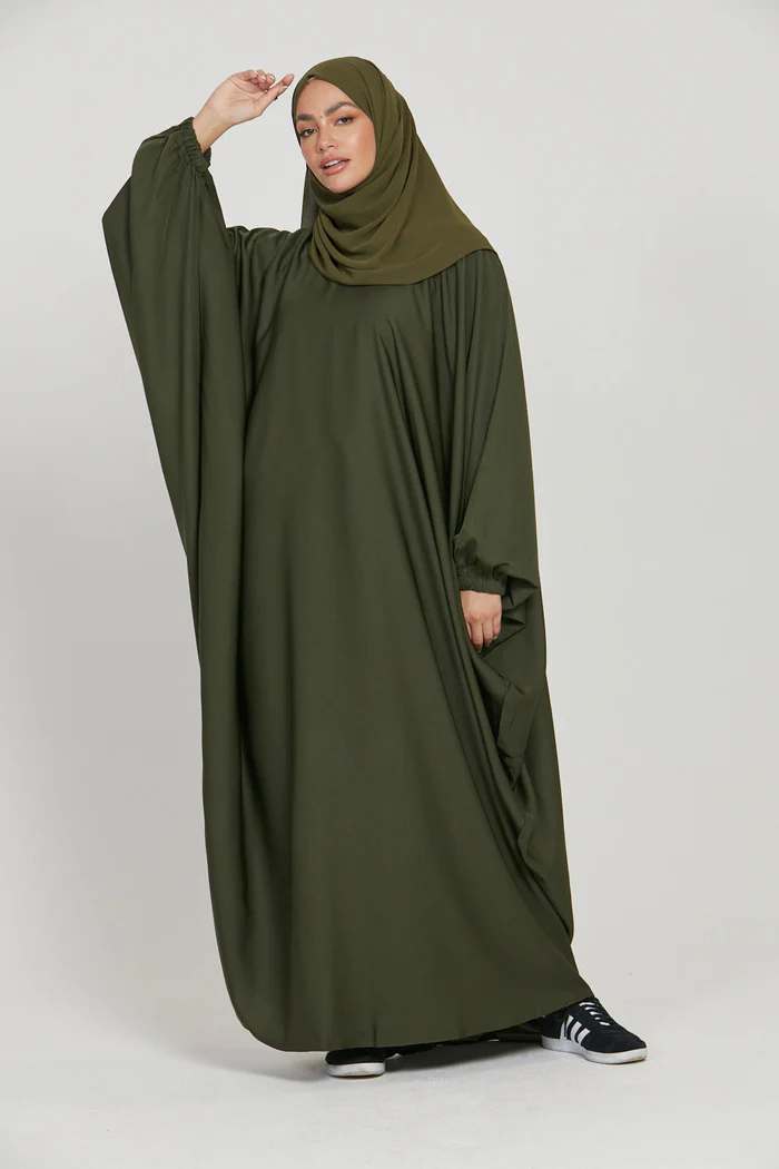 Classic Baggy Abaya – Khaki | Matching Hijab | Firdous Fabric