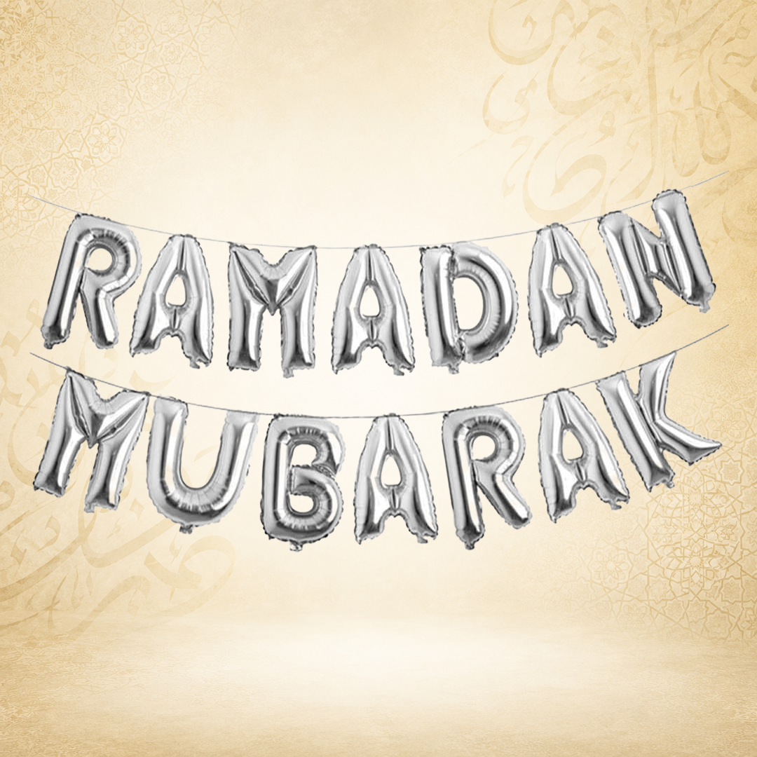 Ramadan Mubarak Foil Balloon Banner – Silver | Ramadan & Eid Party Decoration Letter Balloons