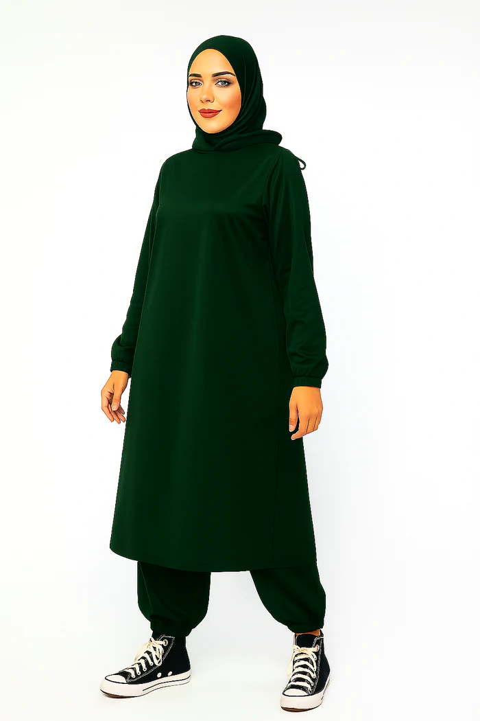 Modest Hoodie Gym Abaya with Matching Loose Fit Trouser | Activewear Navy Blue Nida Fabric Abaya for Women