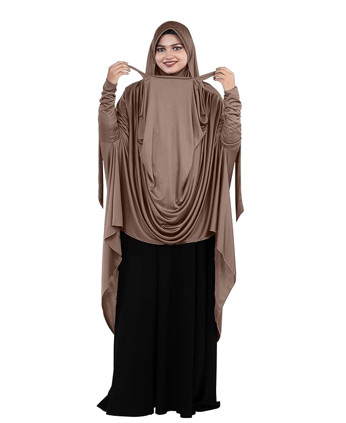 Face Mask Long Hijab for Women – Full Coverage Khimar with Integrated Niqab Style Long Face Mask Scarf