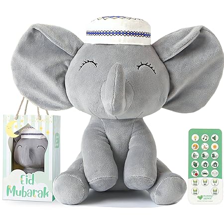 Soothe & Talking Kufi Elephant | Muslim & Islamic Toy | Eid Gift | Quran & Dua | Interactive+Relaxing | Remote | for Baby+Toddlers+Kids
