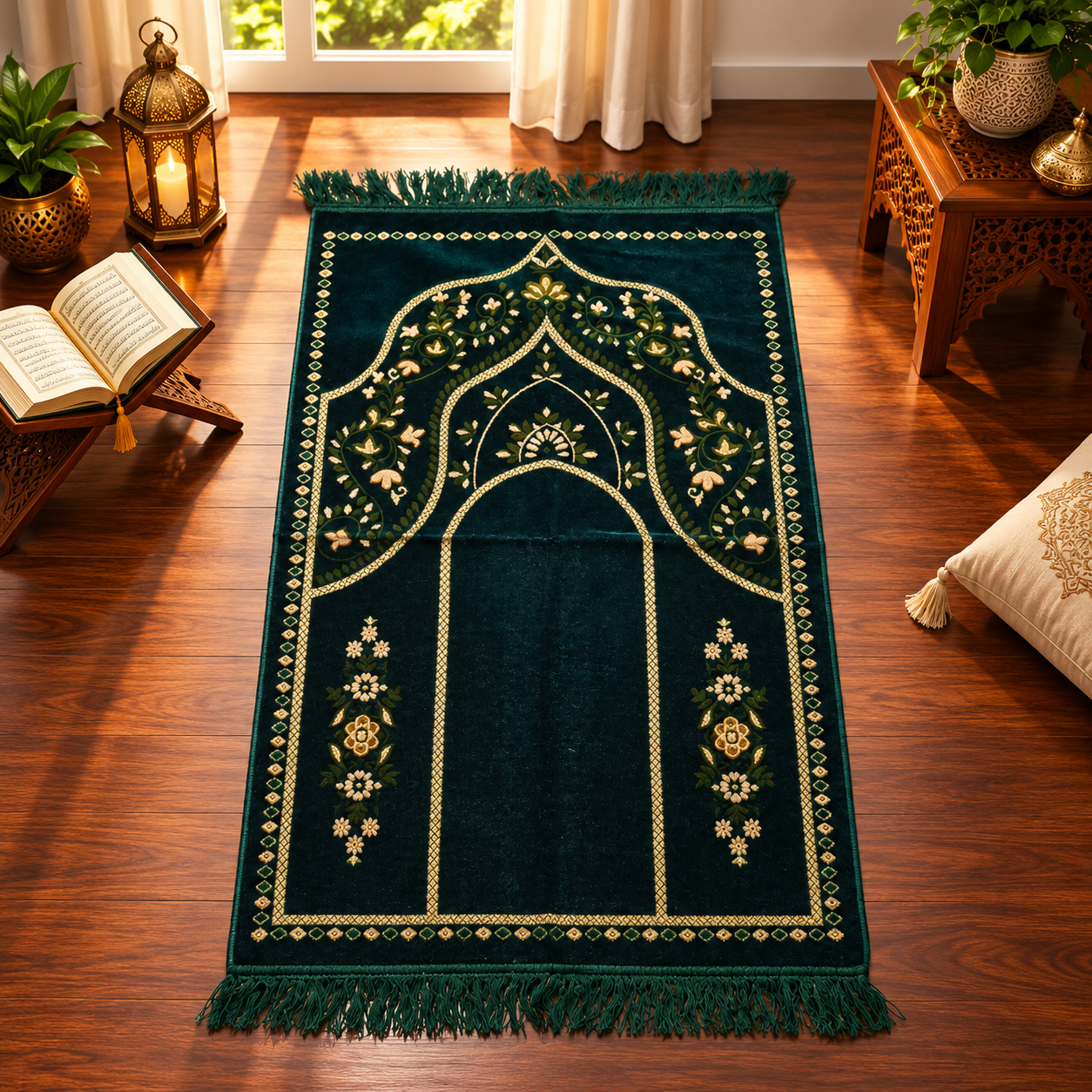 Royal Mehrab Janamaz – Premium Black & Grey Islamic Prayer Mat