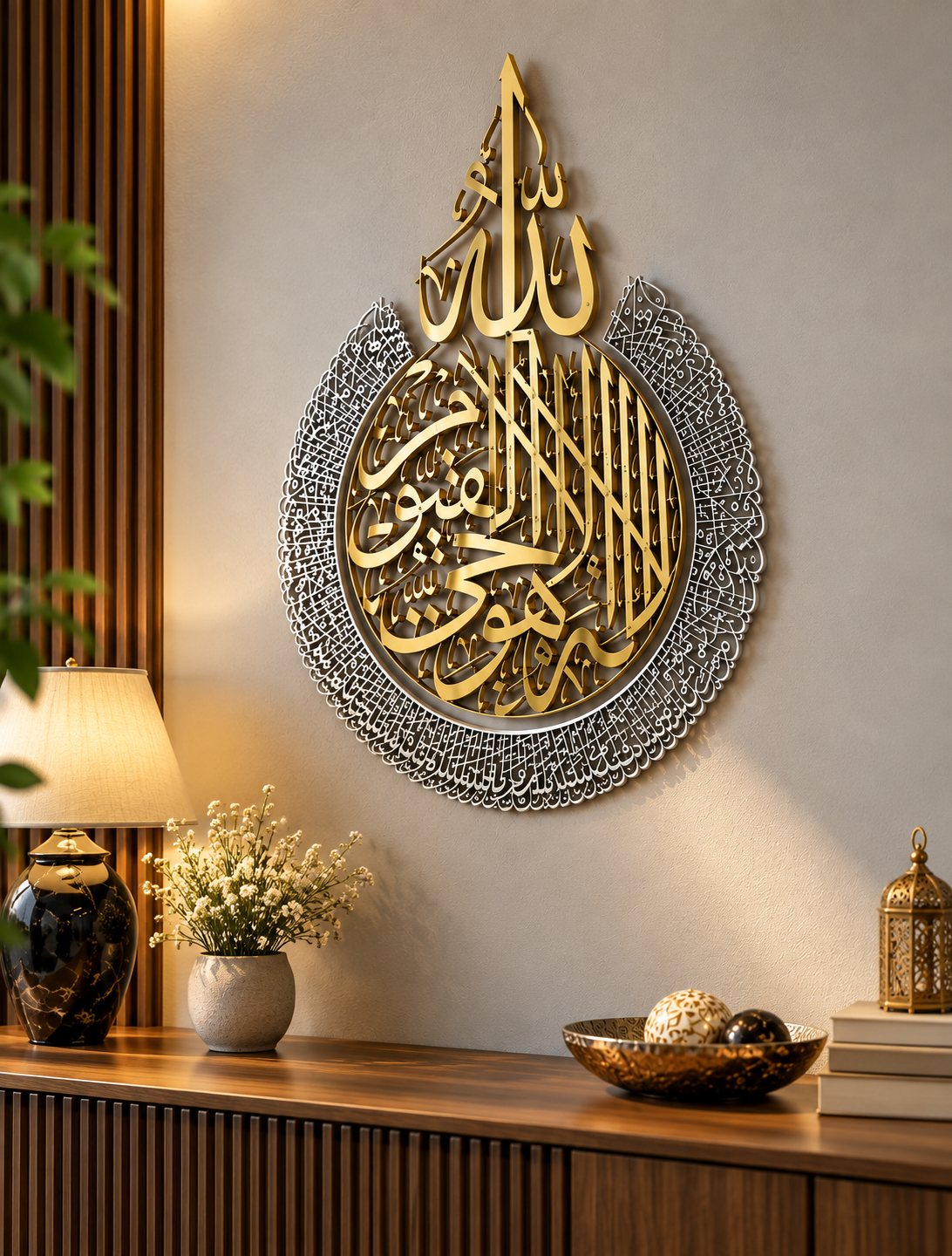 Ayatul Kursi Shiny Metal Islamic Wall Art | Premium Stainless Steel