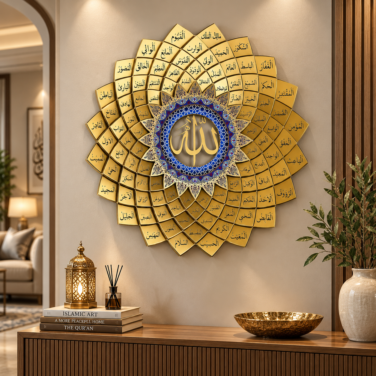 3D Metal 99 Names of Allah Wall Art (60 cm)