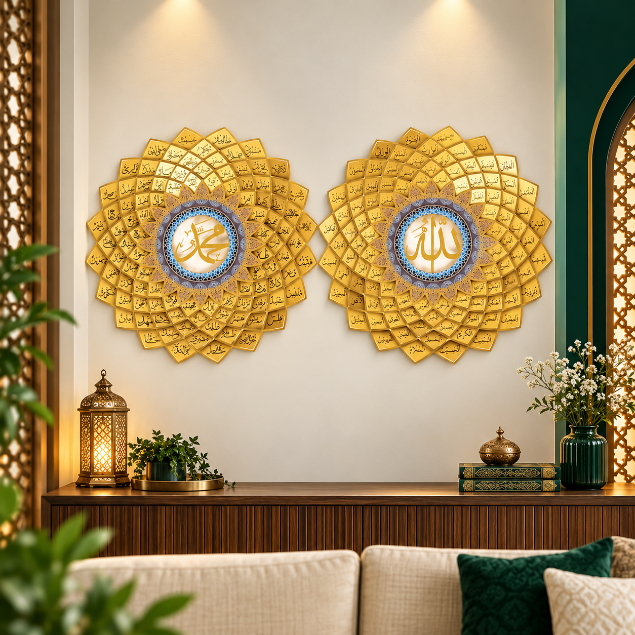 3D Metal 99 Names of Allah & Muhammad Wall Art – Islamic Wall Decor